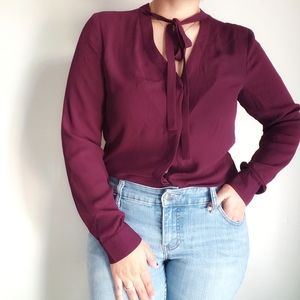 Ann Taylor button down tie front blouse size small